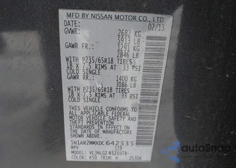 2013 Nissan Pathfinder Sl from USA, damaged, VIN 5N1AR2MMXDC642535